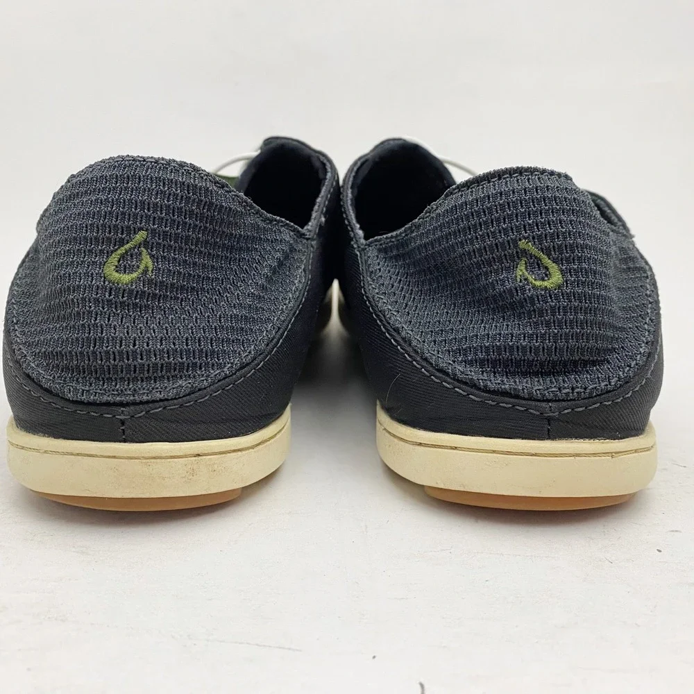OluKai Nohea Moku Mens 10.5 Black Mesh Slip On Slip In No Tie Boat Shoes Sneaker